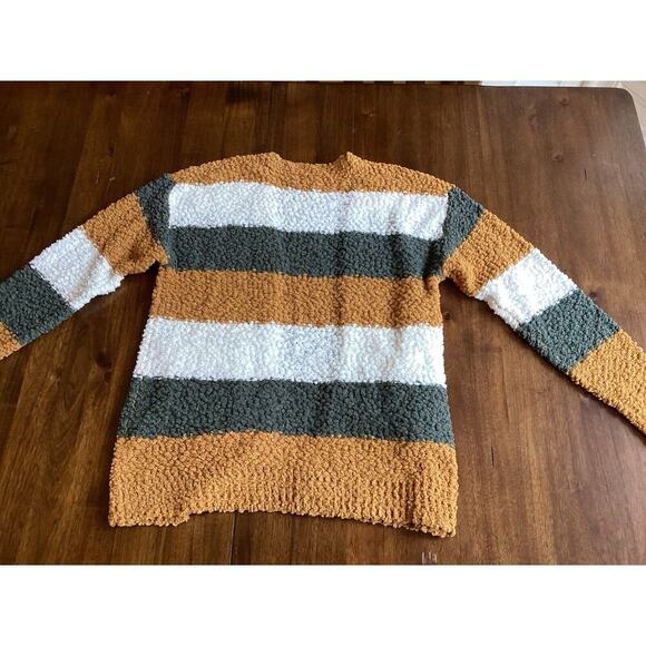 Adora Super Soft Striped Popcorn Puff Cardigan Sweater Gold Gray White Sz Medium - Picture 5 of 11